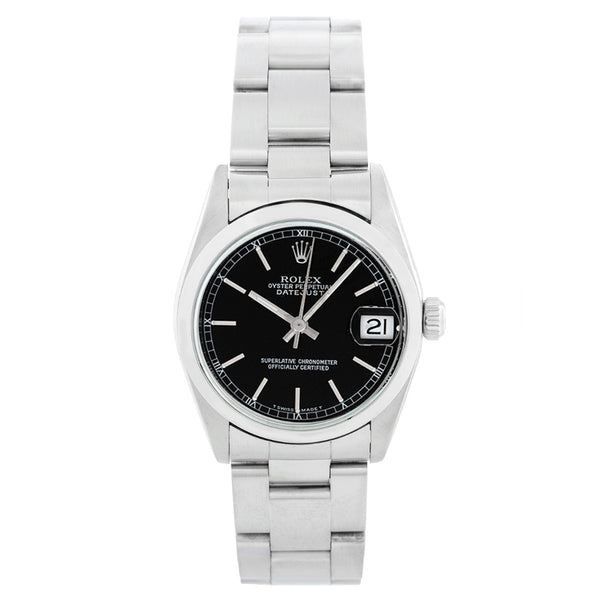 Rolex Datejust Midsize Men's or Ladies Steel Watch 68240 Black Dial