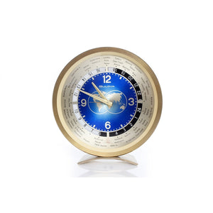 Beautiful Vintage Bulova Globe World Time Brass Alarm  Desk/Shelf Clock