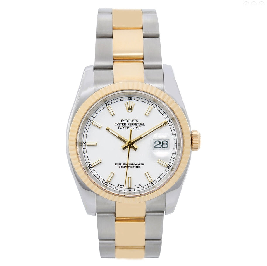 Rolex Datejust Men's 2-Tone Steel & Gold Watch Silver Stick Dial 116233