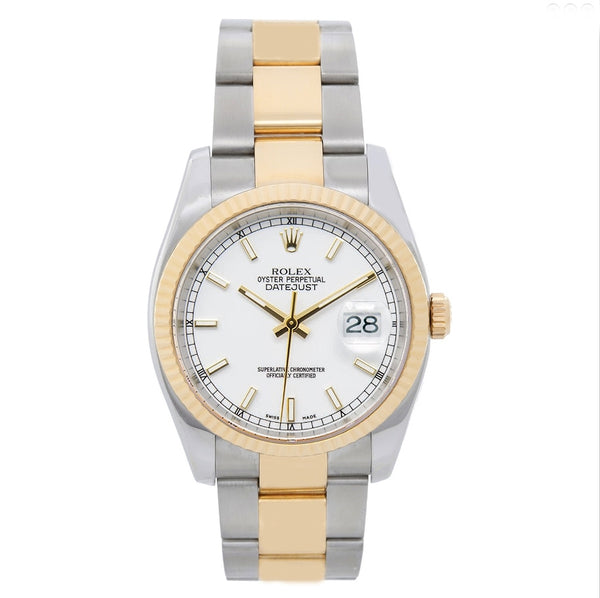 Rolex Datejust Men's 2-Tone Steel & Gold Watch Silver Stick Dial 116233