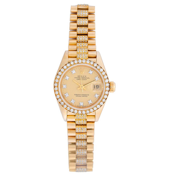 Rolex President Ladies 18k Gold Diamond Watch 79138