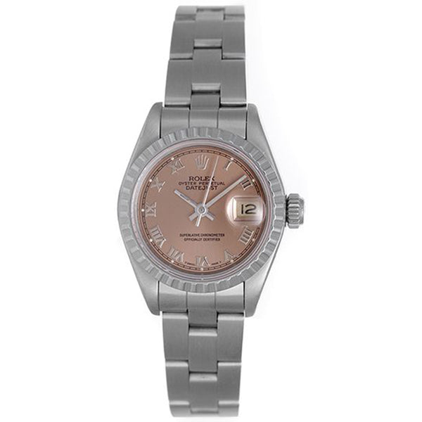 Rolex Ladies Datejust Stainless Steel Watch Rose Roman Dial 69160