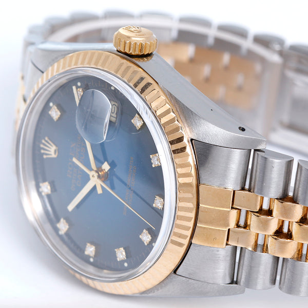 Men's Rolex Datejust 2-Tone Blue Diamond Dial Watch 16013