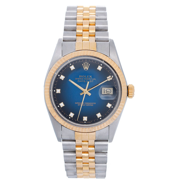 Men's Rolex Datejust 2-Tone Blue Diamond Dial Watch 16013