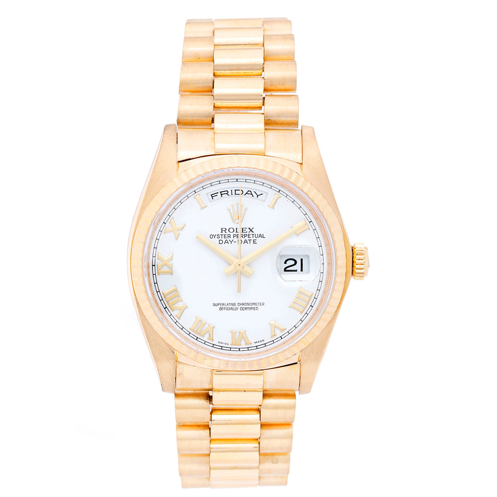 Rolex President Day-Date Men's White Dial Watch 18038