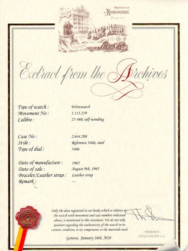 Patek Philippe Stainless Steel Men's Watch Ref 3466