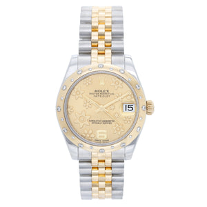 Rolex Datejust Midsize Steel & Gold 24 Diamond Dome Bezel Watch 178343