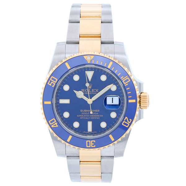 Rolex Submariner 2-Tone Steel & Gold Ceramic Engraved Bezel Watch 116613