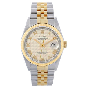 Rolex Datejust Men's 2-Tone Watch 16233 Ivory Colored Pyramid Dial