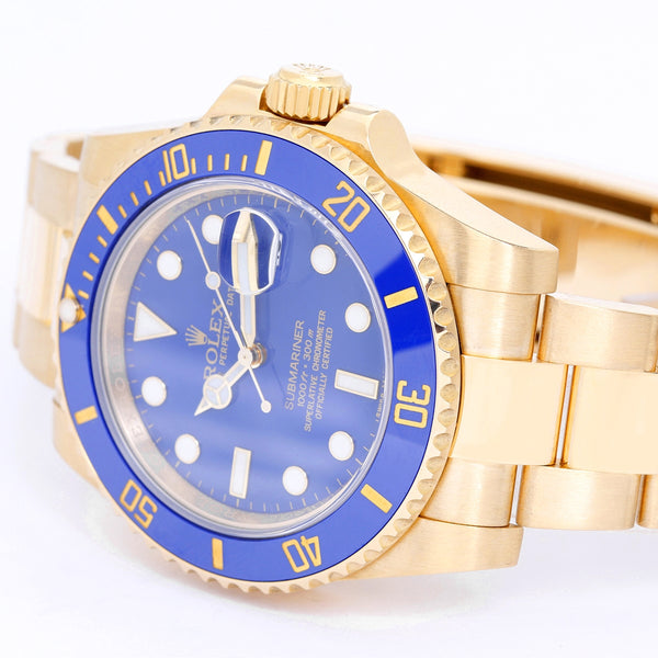Rolex Submariner 18k Yellow Gold Men's Watch Blue Dial 116618