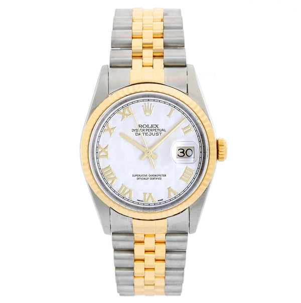 Rolex Datejust Men's 2-Tone Steel & Gold Watch Ivory Pyramid Dial  16233