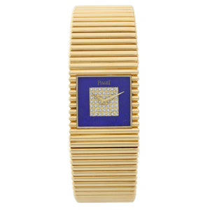 PIAGET EMPERADOR 18K YELLOW GOLD WITH LAPIS LAZULI DIAMOND DIAL WATCH
