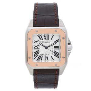 Cartier Stainless Steel and 18K Rose Gold Santos 100 Midsize Watch W20107X7