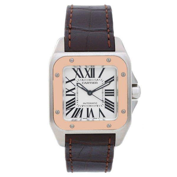 Cartier Stainless Steel and 18K Rose Gold Santos 100 Midsize Watch W20107X7