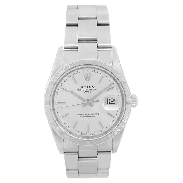 Rolex Date Men's Stainless Steel Watch Engine Turned Bezel 15210