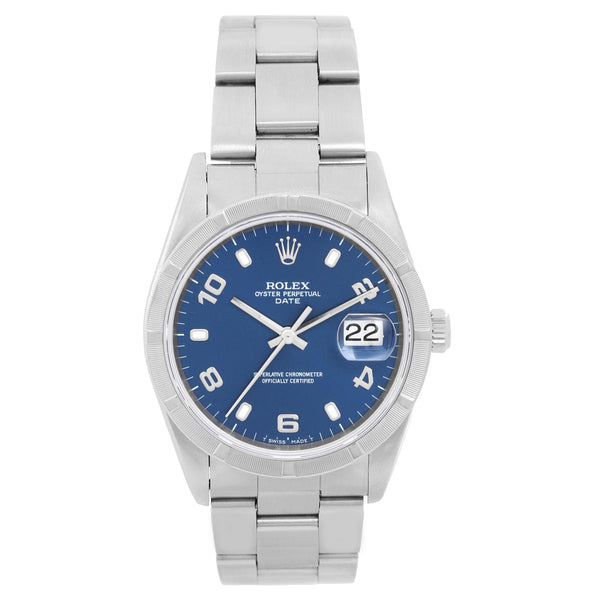 Rolex Date Men's Stainless Steel Watch Engine Turned Bezel 15210