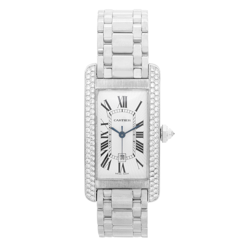 Cartier Tank Americaine 18k White Gold  Men's or Ladies Midsize Watch WB7026L1