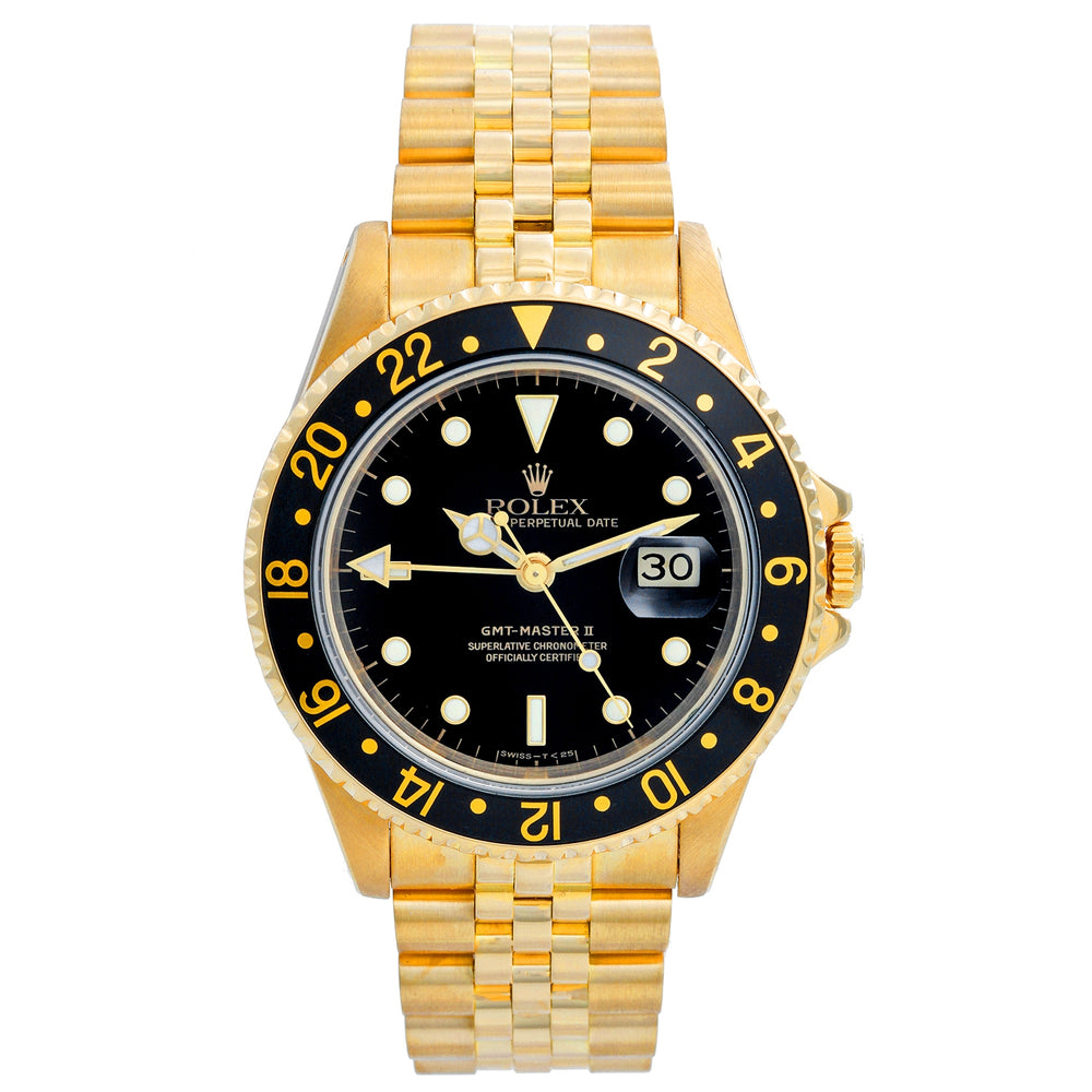 Rolex GMT - Master II 18K Yellow Gold Watch 16718 Black Dial