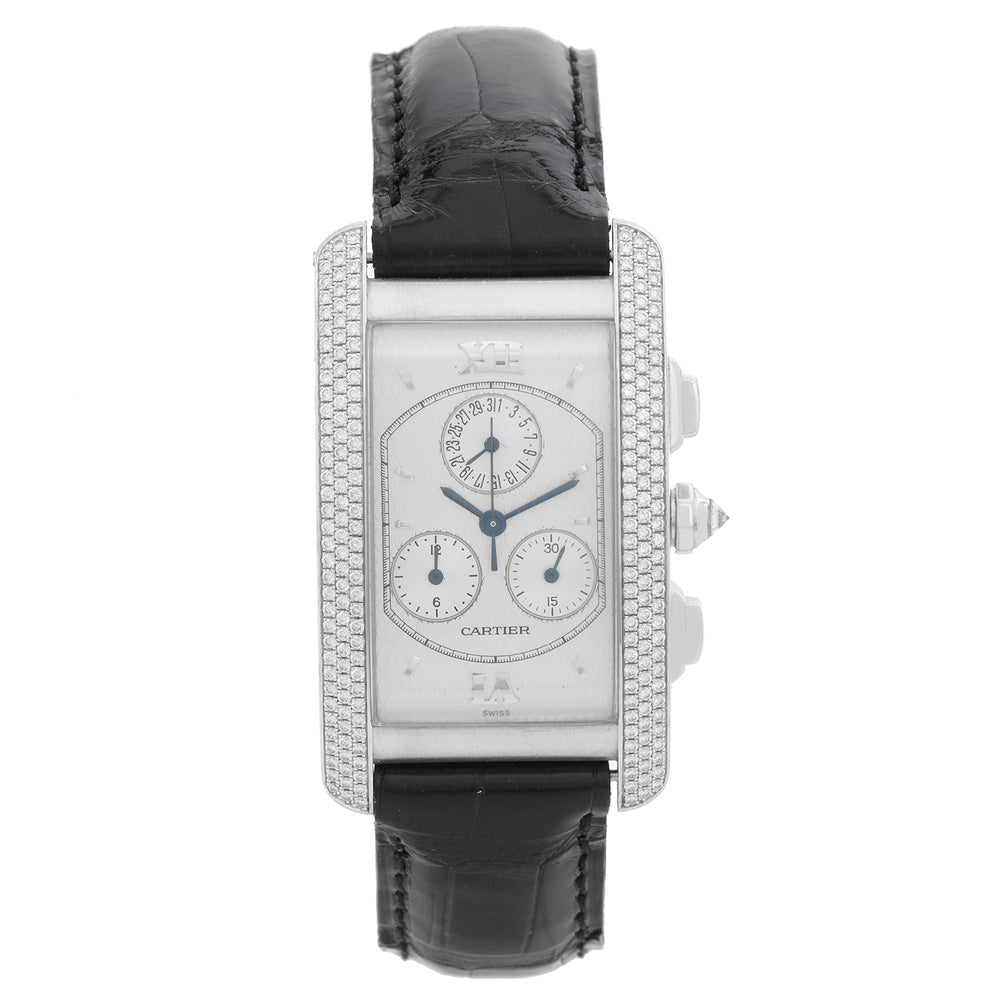 Cartier Tank Americaine Chronograph 18k White Gold Diamond Watch 2339
