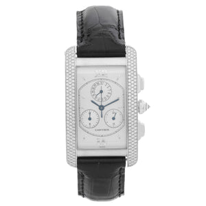 Cartier Tank Americaine Chronograph 18k White Gold Diamond Watch 2339