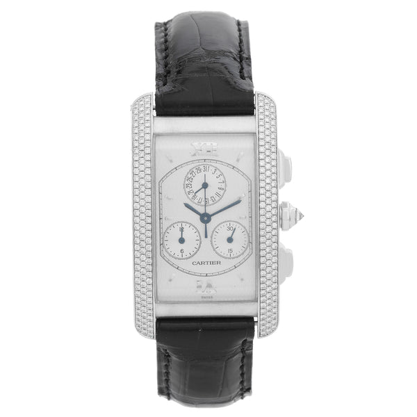 Cartier Tank Americaine Chronograph 18k White Gold Diamond Watch 2339