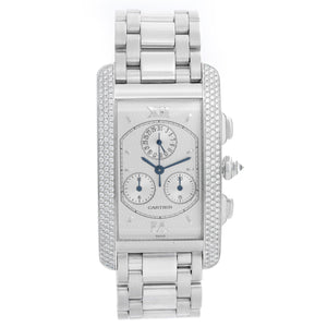Cartier Tank Americaine 18k White Gold Chronograph Diamond Watch 2339