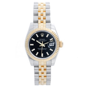 Rolex Ladies 2-tone Datejust Watch Black Dial 179173