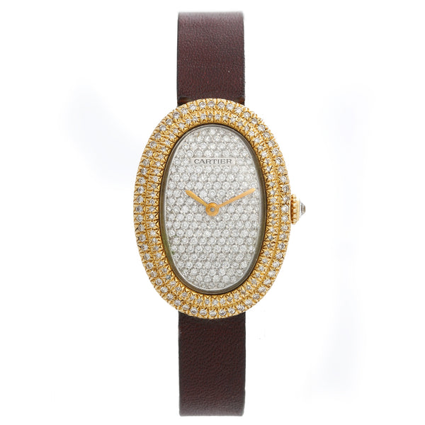 Cartier Baignoire 18K Yellow Gold  Pave Diamond Watch