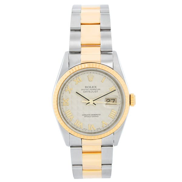 Men's 2-Tone Steel & Gold Rolex Datejust Watch 16233 Pyramid Dial