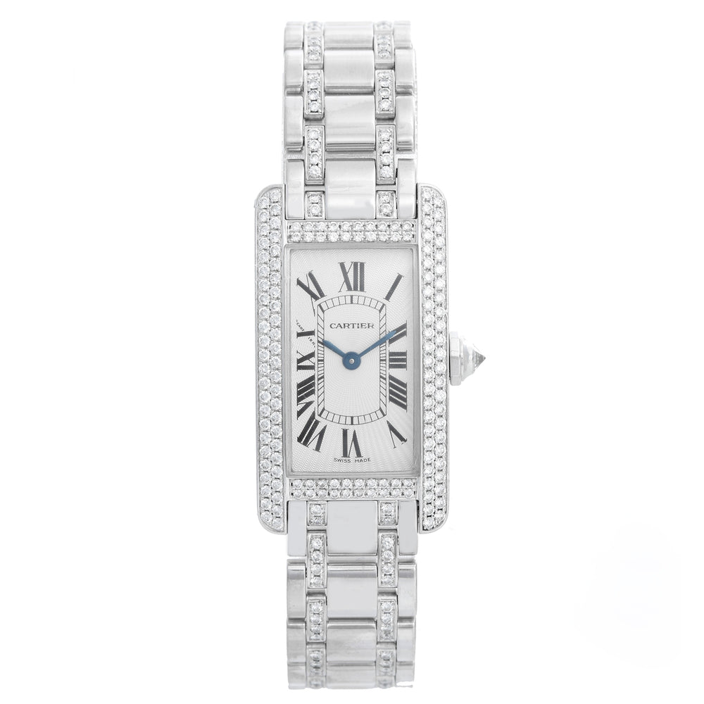Cartier Tank Americaine (or American) Ladies White Gold Diamond Watch WB7018L1