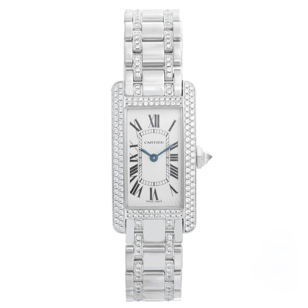 Cartier Tank Americaine (or American) Ladies White Gold Diamond Watch WB7018L1
