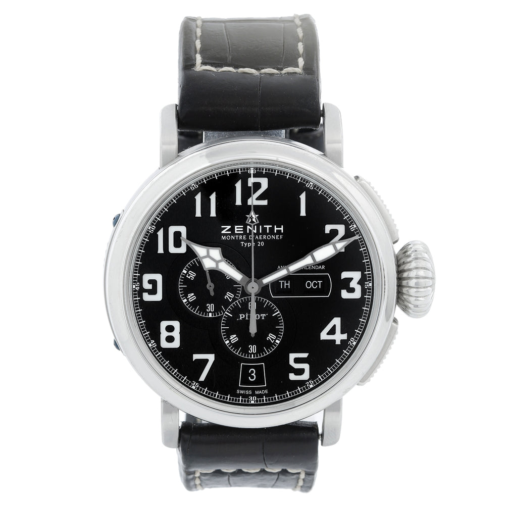 Zenith Pilot Stainless Steel Mens Chronograph Watch 03.2430.4054