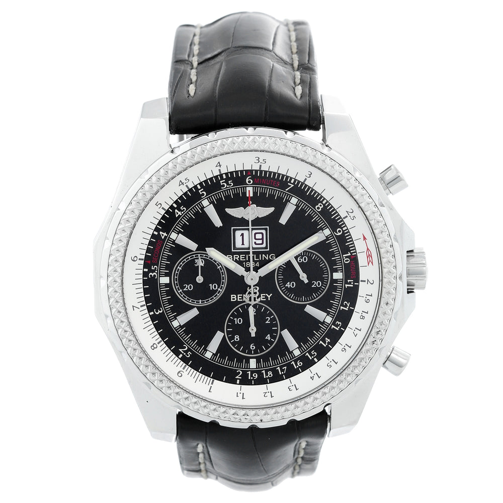 Breitling Bentley Chronograph Men's Steel Watch Black Dial A44362