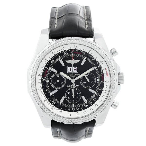 Breitling Bentley Chronograph Men's Steel Watch Black Dial A44362