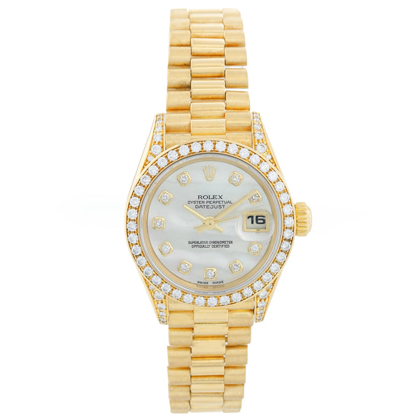 Ladies Rolex President 18k Gold & Diamond Watch 69158