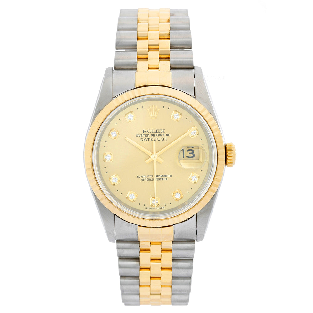 Men's Rolex Datejust Steel & Gold Diamond Watch 16233