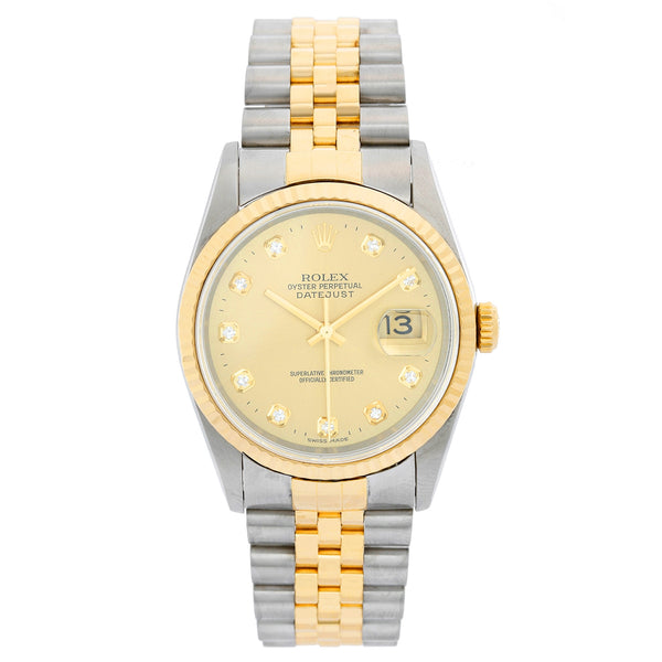 Men's Rolex Datejust Steel & Gold Diamond Watch 16233