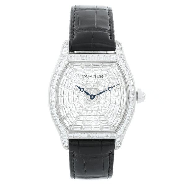 Cartier Tortue XL White Gold Diamond Dial Ladies Watch HP100502