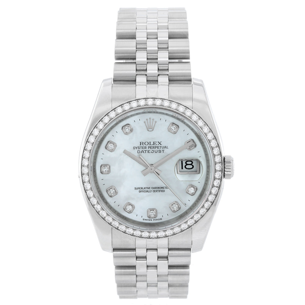 Rolex Datejust Mother of Pearl Diamond Bezel Men's Steel 116244 Watch