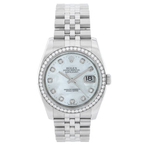 Rolex Datejust Mother of Pearl Diamond Bezel Men's Steel 116244 Watch