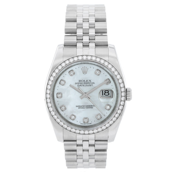 Rolex Datejust Mother of Pearl Diamond Bezel Men's Steel 116244 Watch
