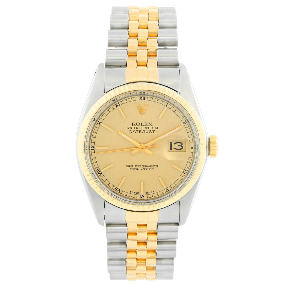 MEN'S STEEL & GOLD ROLEX DATEJUST WATCH 16013 LINEN DIAL
