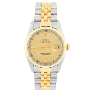 MEN'S STEEL & GOLD ROLEX DATEJUST WATCH 16013 LINEN DIAL
