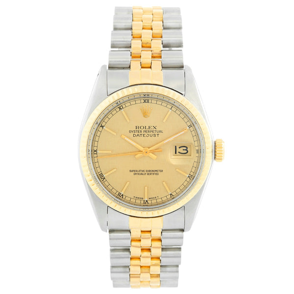 MEN'S STEEL & GOLD ROLEX DATEJUST WATCH 16013 LINEN DIAL
