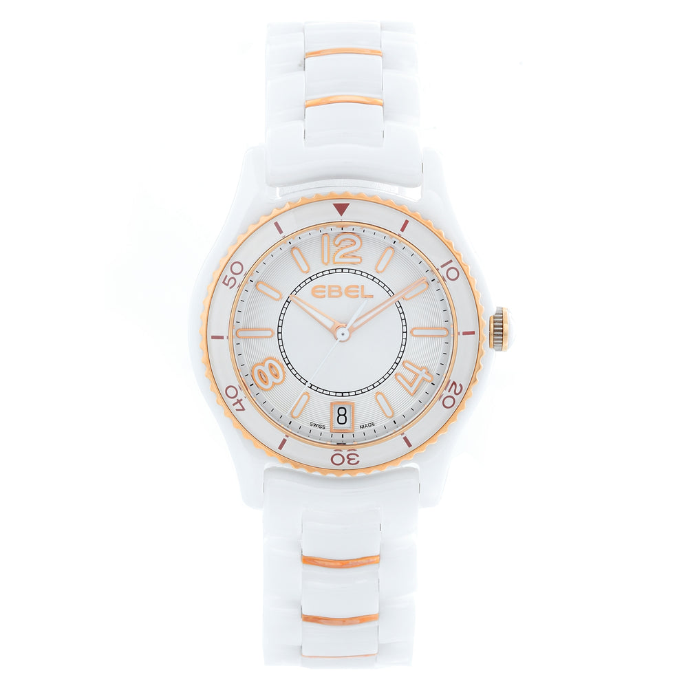 Ebel X-1 Silver Dial White Ceramic Ladies Watch 1216113