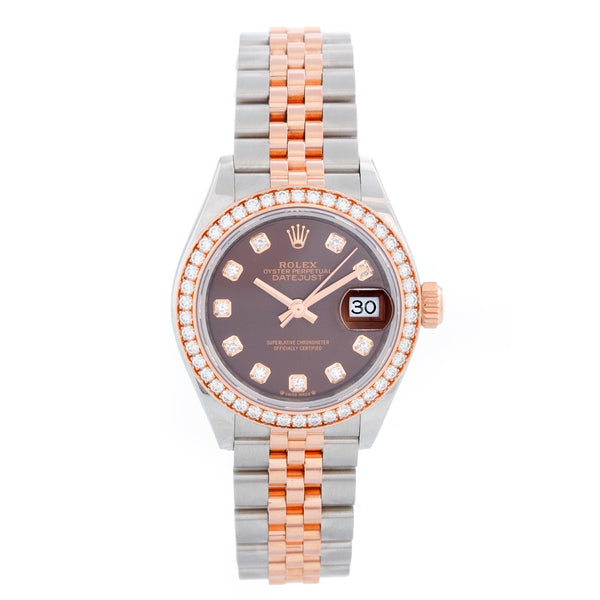 Rolex Datejust 28 Steel Rolesor Everose Gold Diamond Ladies Watch 279381