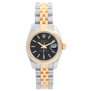 Rolex Ladies Datejust 2-Tone Watch 179173 Black Dial