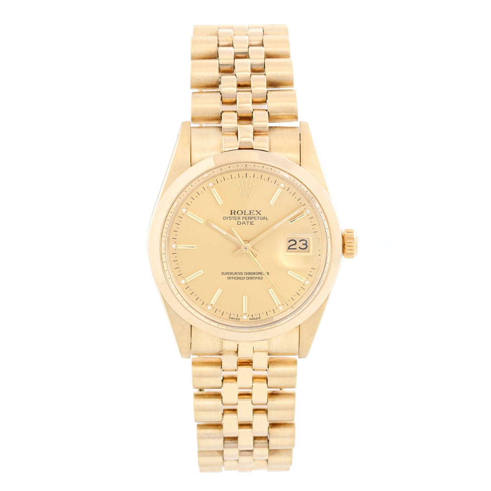 Rolex Rare 1980's 14k Gold Date Men's Watch 34mm Quickset 15007