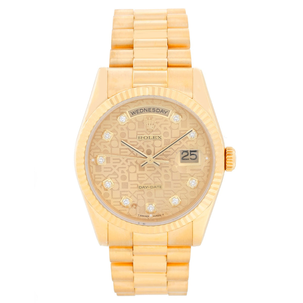 Rolex President Day-Date Men's 18k Gold Watch Jubilee Diamond Dial 118238