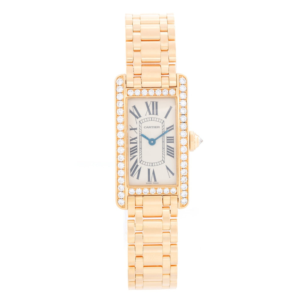 Cartier Tank Americaine Ladies 18k Yellow Gold & Diamond Watch WB7072K2